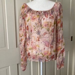 Floral Peasant Blouse w Sparkles and Embroidery Accents. SIZE XL